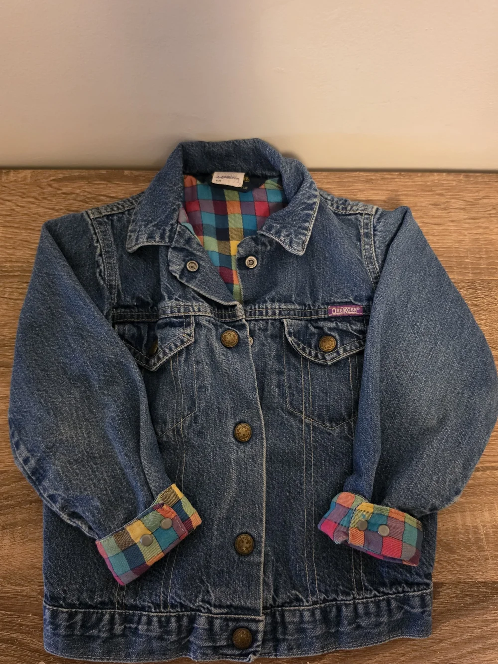 Osh Kosh B'Gosh Vintage Girls Blue Denim Jacket with Plaid Lining
